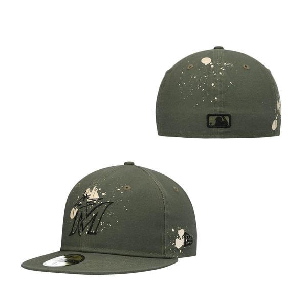 Miami Marlins New Era Splatter 59FIFTY Fitted Hat Olive