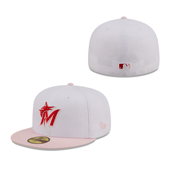Men's Miami Marlins New Era White Pink Scarlet Undervisor 59FIFTY Fitted Hat