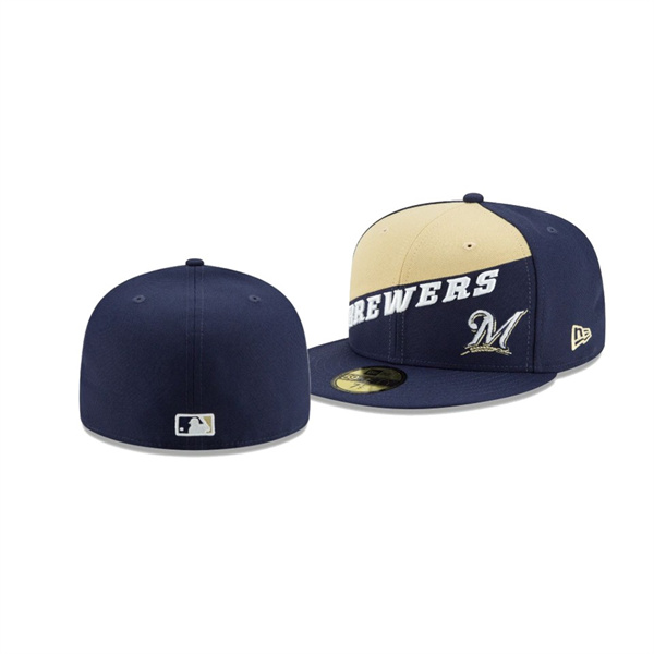 Men's Milwaukee Brewers Color Split Cream Navy 59FIFTY Fitted Hat