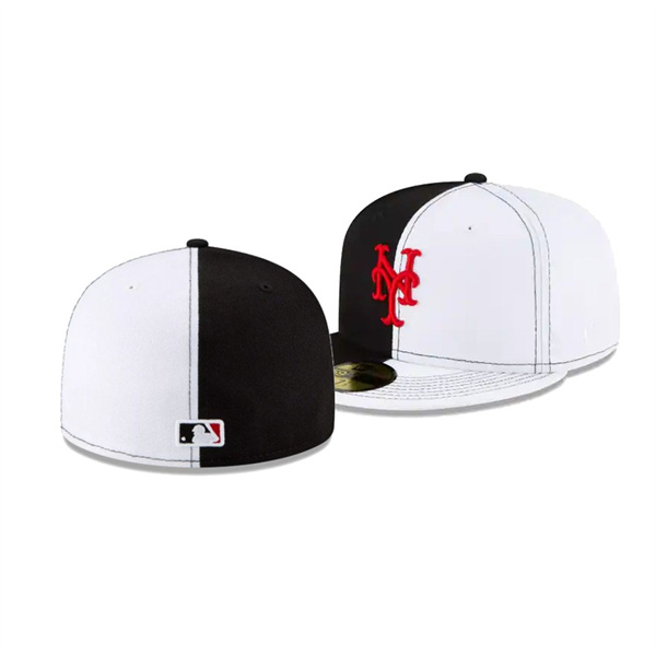 Men's New York Mets New Era 100th Anniversary White Black Split Crown 59FIFTY Fitted Hat
