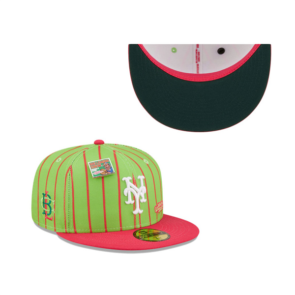 Men's New York Mets New Era Pink Green MLB X Big League Chew Wild Pitch Watermelon Flavor Pack 59FIFTY Fitted Hat