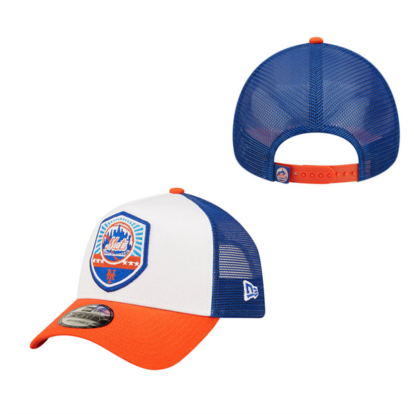 Men's New York Mets White Orange Fresh A-Frame 9FORTY Trucker Snapback Hat