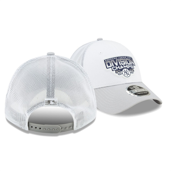 Men's Yankees 2019 AL East Division Champions White Gray 9FORTY Adjustable Trucker Hat