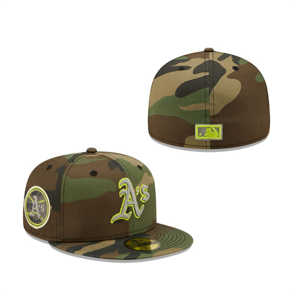 Oakland Athletics New Era Cooperstown Collection 1972 World Series Woodland Reflective Undervisor 59FIFTY Fitted Hat Camo