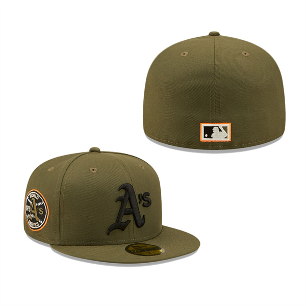 Oakland Athletics New Era 1973 World Series Hunter Flame Undervisor 59FIFTY Fitted Hat Olive