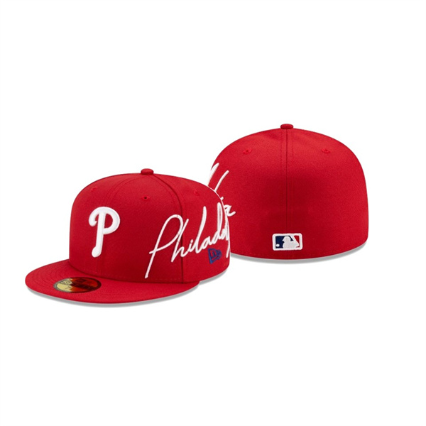 Men's Philadelphia Phillies Cursive Red 59FIFTY Fitted Hat