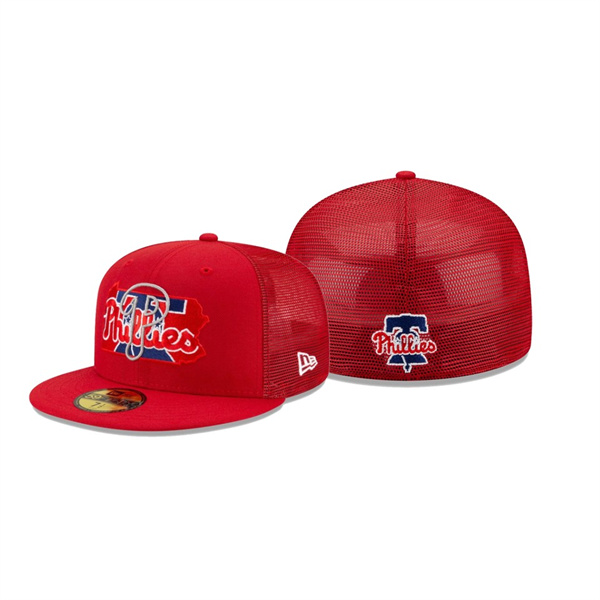 Men's Philadelphia Phillies State Fill Red Meshback 59FIFTY Fitted Hat