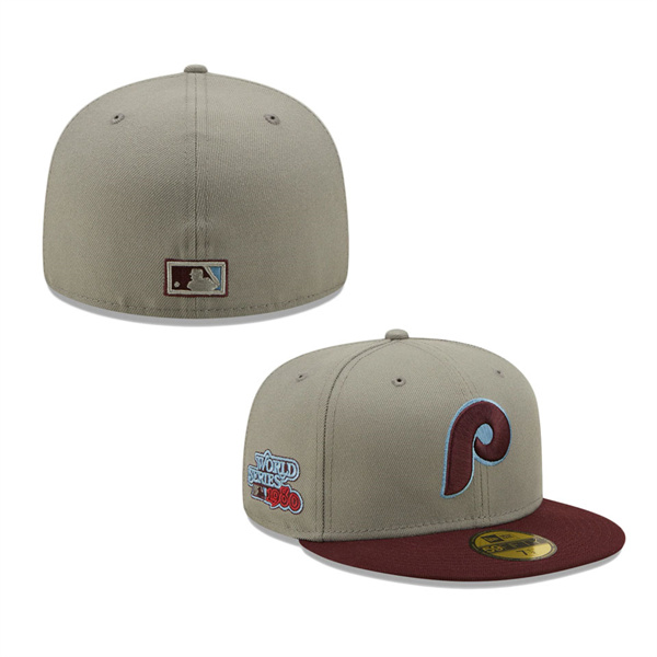 Philadelphia Phillies New Era 1980 World Series Blue Undervisor 59FIFTY Fitted Hat Gray Maroon