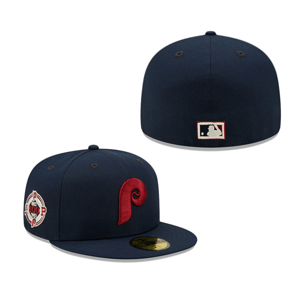 Philadelphia Phillies New Era Cooperstown Collection 100th Anniversary Patch 59FIFTY Fitted Hat Navy