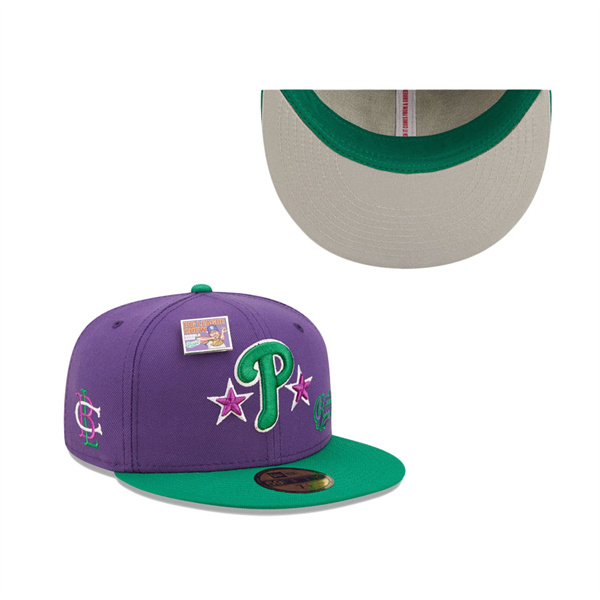 Men's Philadelphia Phillies New Era Purple Green MLB X Big League Chew Ground Ball Grape Flavor Pack 59FIFTY Fitted Hat