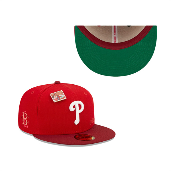 Men's Philadelphia Phillies New Era Scarlet Cardinal MLB X Big League Chew Slammin' Strawberry Flavor Pack 59FIFTY Fitted Hat