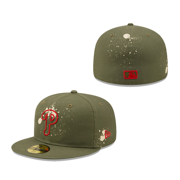 Philadelphia Phillies Splatter 59FIFTY Fitted Hat Olive