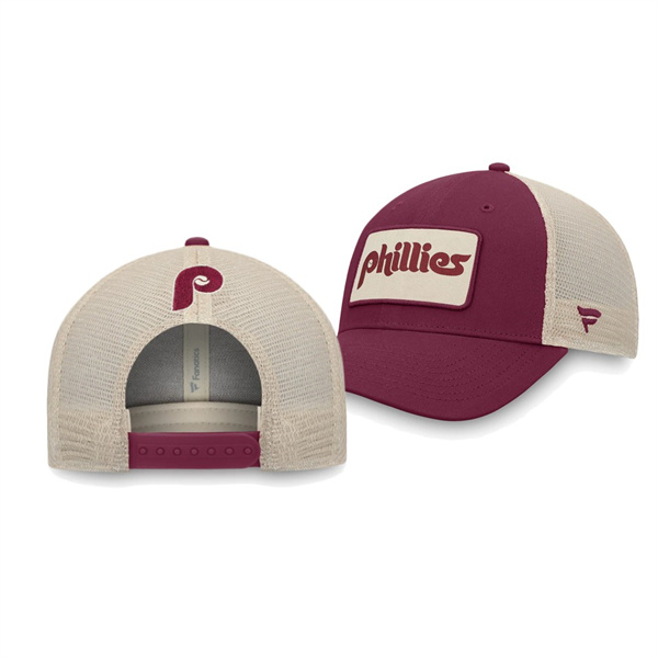 Men's Phillies Natural True Burgundy Classic Trucker Snapback Hat