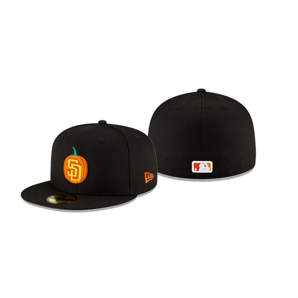 Men's San Diego Padres Carved Pumpkins Black Halloween Collection 59FIFTY Fitted Hat