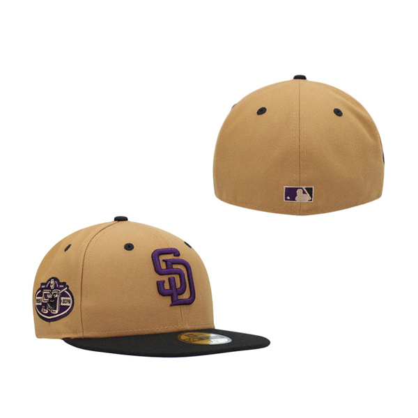 San Diego Padres New Era 50th Anniversary Purple Undervisor 59FIFTY Fitted Hat Tan