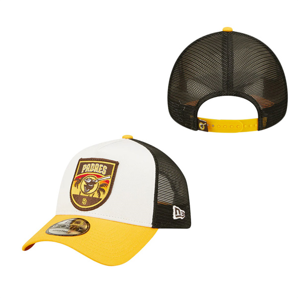 Men's San Diego Padres White Gold Fresh A-Frame 9FORTY Trucker Snapback Hat