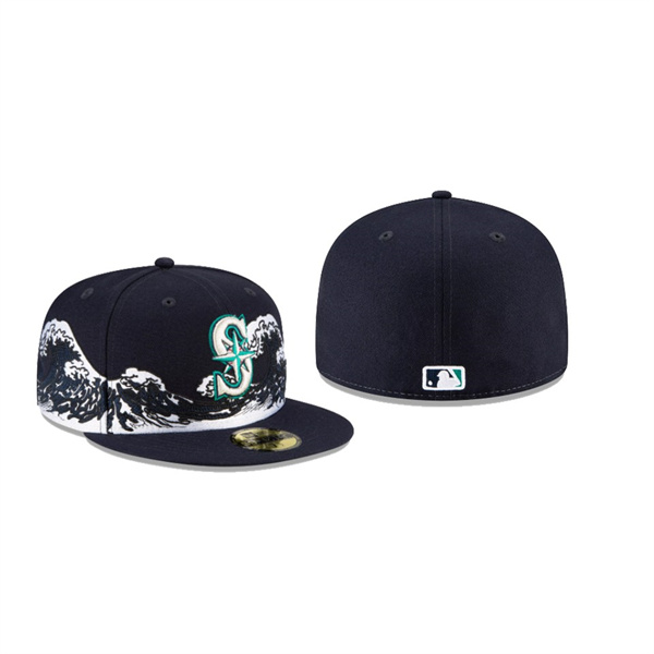 Men's Seattle Mariners New Era 100th Anniversary Navy Wave 59FIFTY Fitted Hat