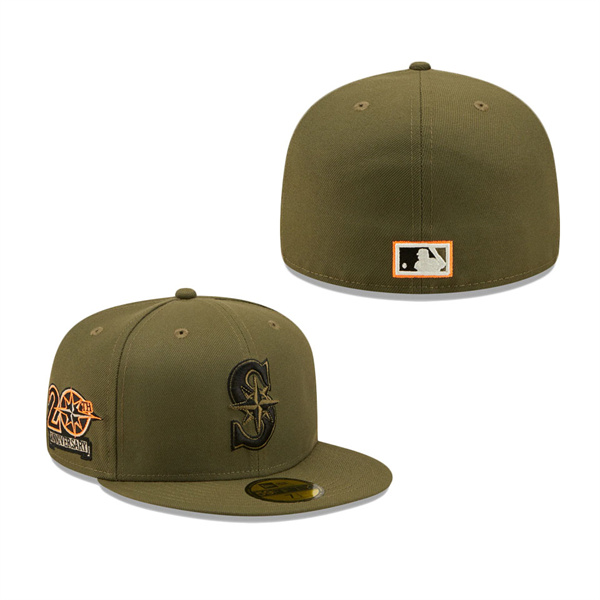 Seattle Mariners New Era 20th Anniversary Hunter Flame Undervisor 59FIFTY Fitted Hat Olive