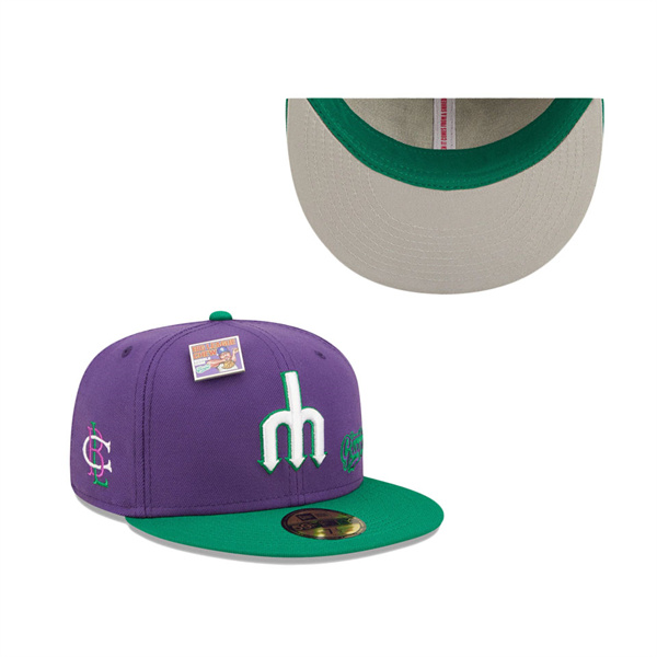 Men's Seattle Mariners New Era Purple Green MLB X Big League Chew Ground Ball Grape Flavor Pack 59FIFTY Fitted Hat