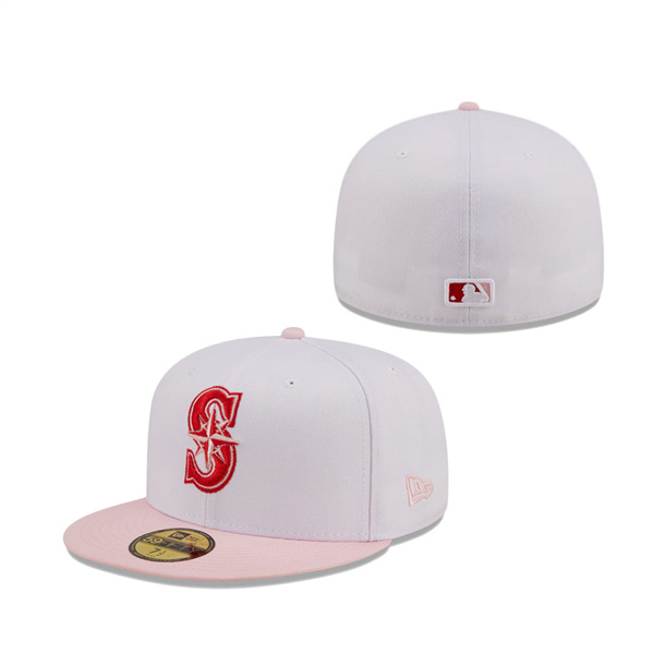 Seattle Mariners New Era Scarlet Undervisor 59FIFTY Fitted Hat White Pink