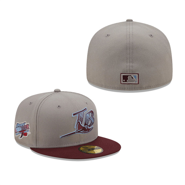 Tampa Bay Rays New Era Cooperstown Collection 1998 Innaugural Season Blue Undervisor 59FIFTY Fitted Hat Gray Maroon