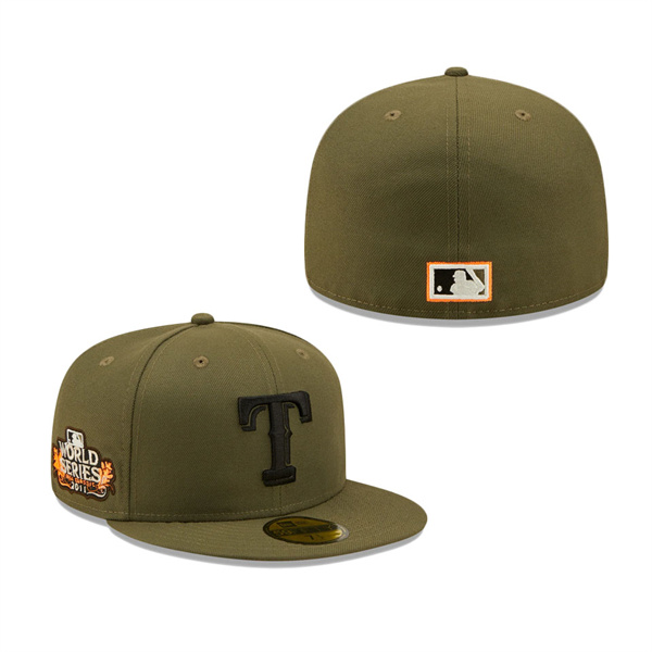 Texas Rangers New Era 2011 World Series Hunter Flame Undervisor 59FIFTY Fitted Hat Olive