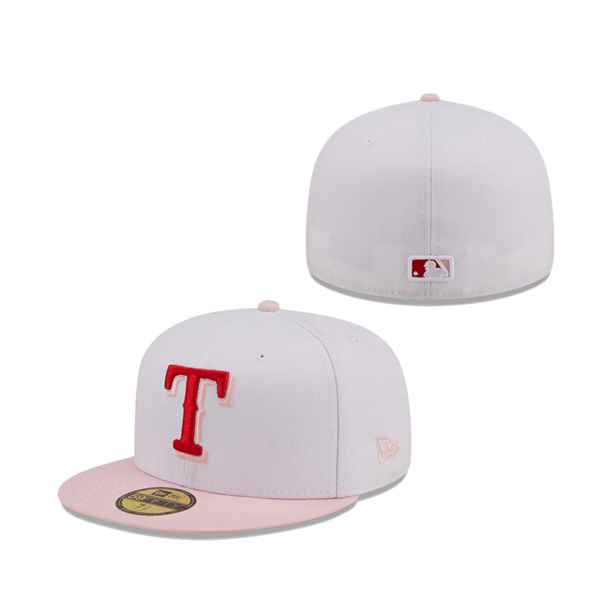Texas Rangers New Era Scarlet Undervisor 59FIFTY Fitted Hat White Pink