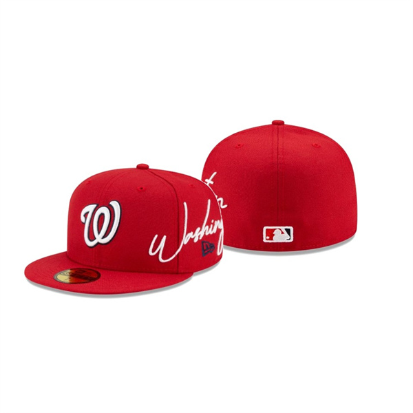 Men's Washington Nationals Cursive Red 59FIFTY Fitted Hat