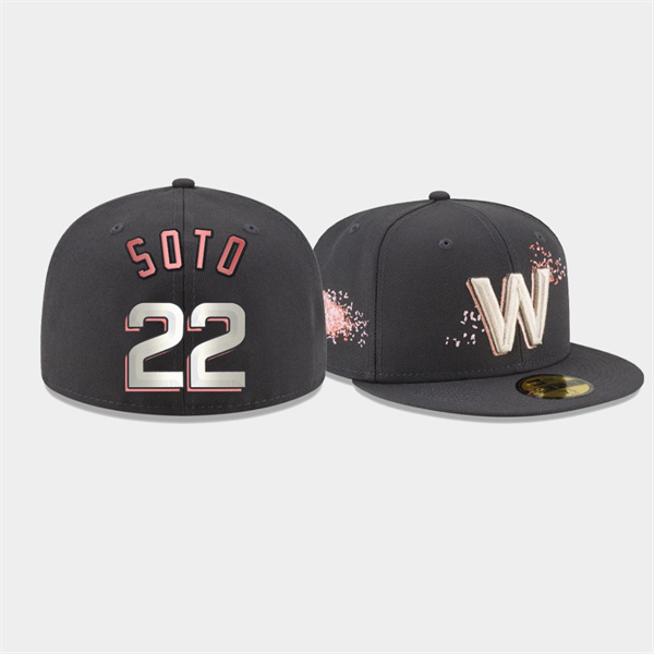 #22 Juan Soto Cherry Blossom 2022 City Connect Washington Nationals 59FIFTY Fitted Graphite Hat