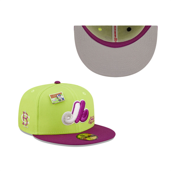Men's Montreal Expos New Era Green Purple MLB X Big League Chew Swingin' Sour Apple Flavor Pack 59FIFTY Fitted Hat
