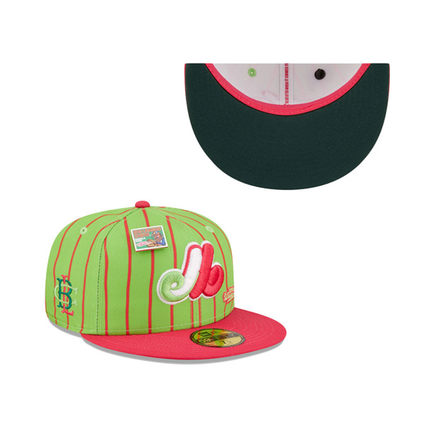 Men's Montreal Expos New Era Pink Green MLB X Big League Chew Wild Pitch Watermelon Flavor Pack 59FIFTY Fitted Hat