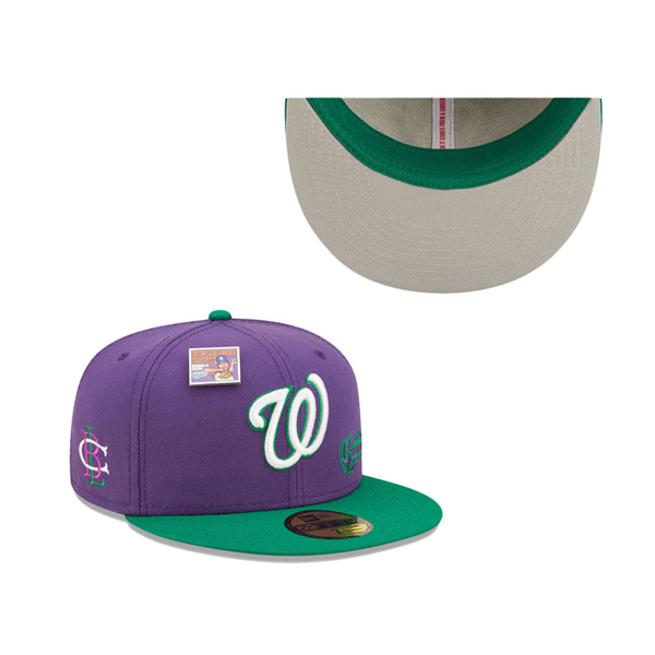 Men's Washington Nationals New Era Purple Green MLB X Big League Chew Ground Ball Grape Flavor Pack 59FIFTY Fitted Hat