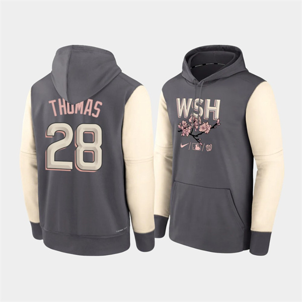 Washington Nationals 28 Lane Thomas 2022 City Connect Gray Pullover Authentic Collection Hoodie