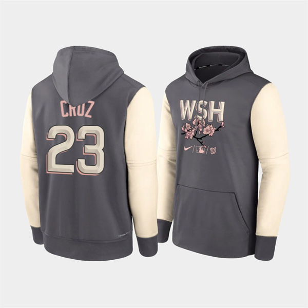 Washington Nationals 23 Nelson Cruz 2022 City Connect Gray Pullover Authentic Collection Hoodie
