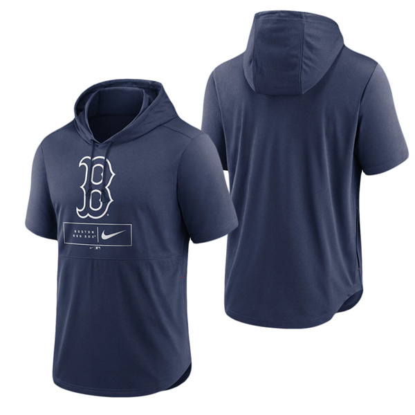 Boston Red Sox Navy Logo Lockup Performance Short-Sleeved Pullover Hoodie