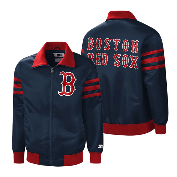 Men's Boston Red Sox Starter Navy The Captain II Full-Zip Varsity Jacket