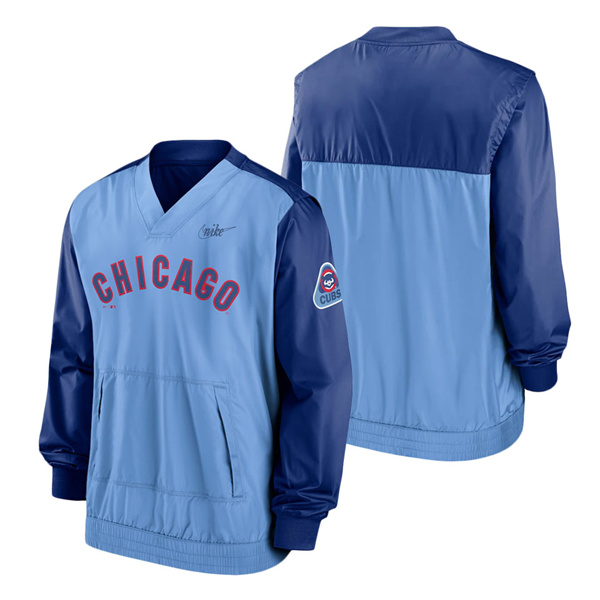 Men's Chicago Cubs Nike Royal Light Blue Cooperstown Collection V-Neck Pullover Jacket