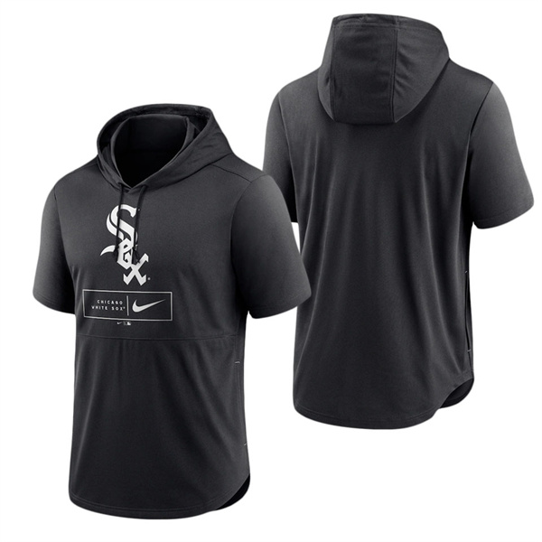 Chicago White Sox Black Logo Lockup Performance Short-Sleeved Pullover Hoodie