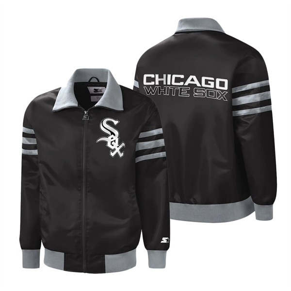 Men's Chicago White Sox Starter Black The Captain II Full-Zip Varsity Jacket