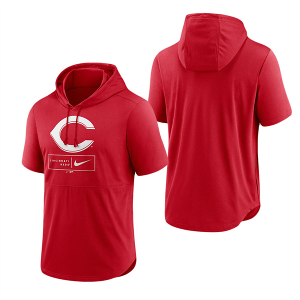 Cincinnati Reds Red Logo Lockup Performance Short-Sleeved Pullover Hoodie