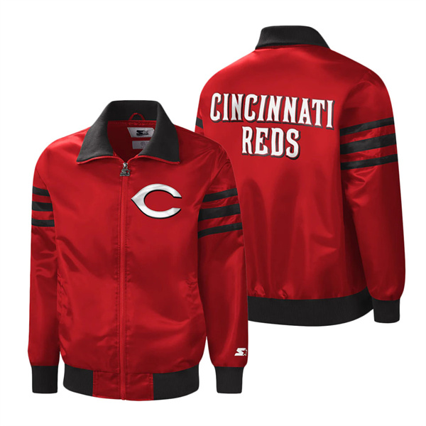 Men's Cincinnati Reds Starter Red The Captain II Full-Zip Varsity Jacket