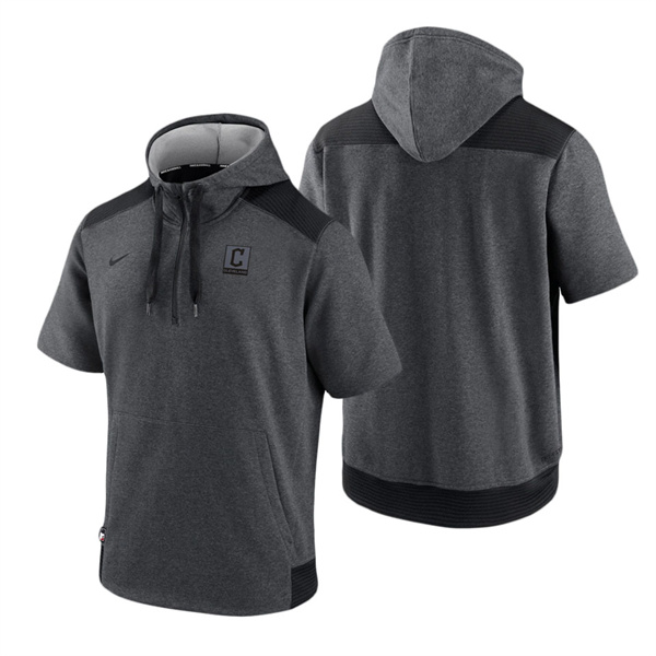 Cleveland Guardians Charcoal Black Authentic Collection Dry Flux Performance Quarter-Zip Short Sleeve Hoodie
