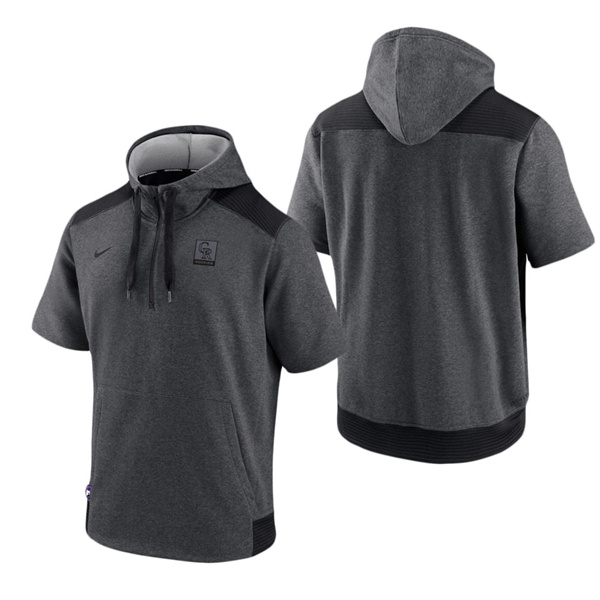 Colorado Rockies Charcoal Black Authentic Collection Dry Flux Performance Quarter-Zip Short Sleeve Hoodie