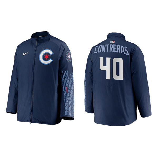 Men's Chicago Cubs Willson Contreras Navy 2021 City Connect Dugout Jacket