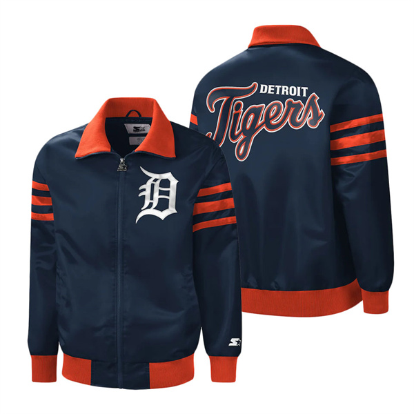 Men's Detroit Tigers Starter Navy The Captain II Full-Zip Varsity Jacket