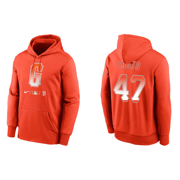 Men's San Francisco Giants Johnny Cueto Orange 2021 City Connect Therma Hoodie