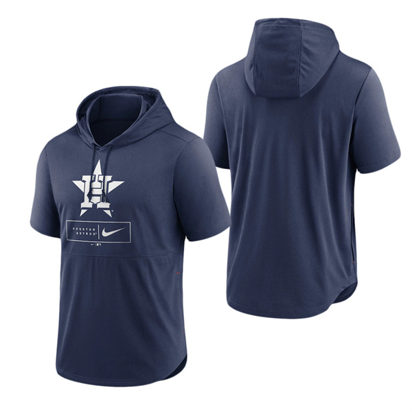 Houston Astros Navy Logo Lockup Performance Short-Sleeved Pullover Hoodie