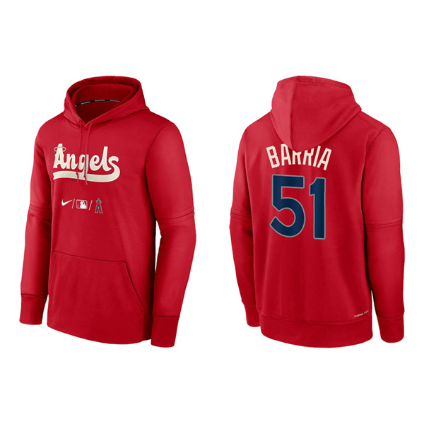 Jaime Barria Men's Angels Red 2022 City Connect Authentic Collection Therma Performance Pullover Hoodie