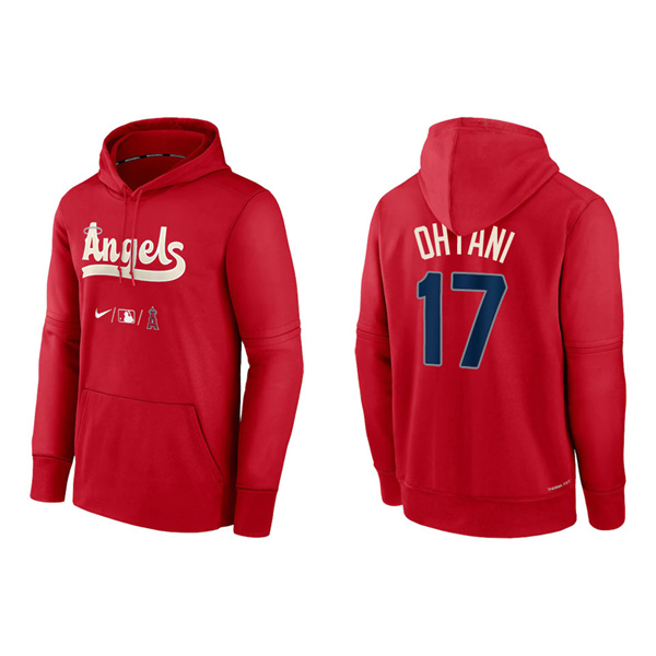 Shohei Ohtani Men's Angels Red 2022 City Connect Authentic Collection Therma Performance Pullover Hoodie