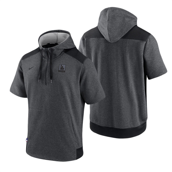 Los Angeles Dodgers Charcoal Black Authentic Collection Dry Flux Performance Quarter-Zip Short Sleeve Hoodie